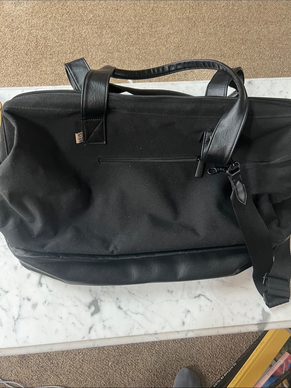 BEIS Black Travel Weekender Duffel with Front Zip Pocket